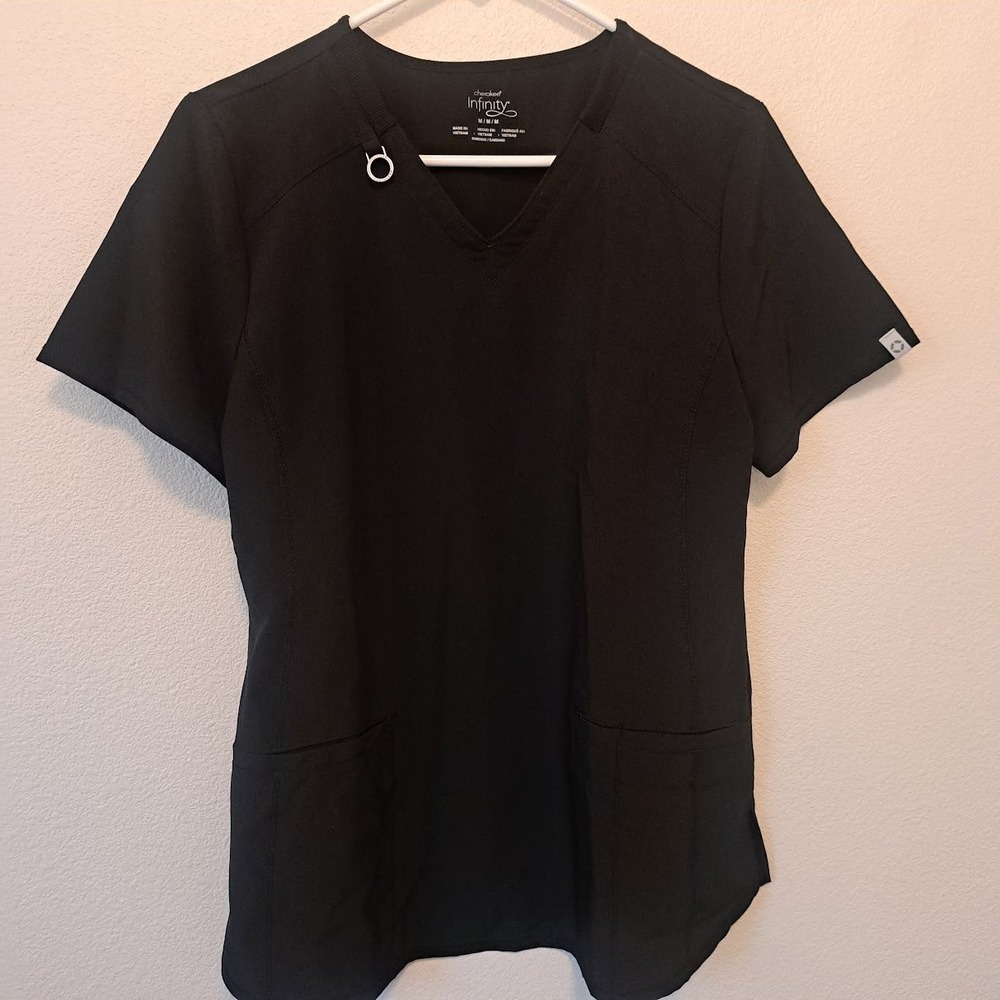 Cherokee Infinity Women Black V-Neck Scrub Top CK865A Medium Antimicrobial